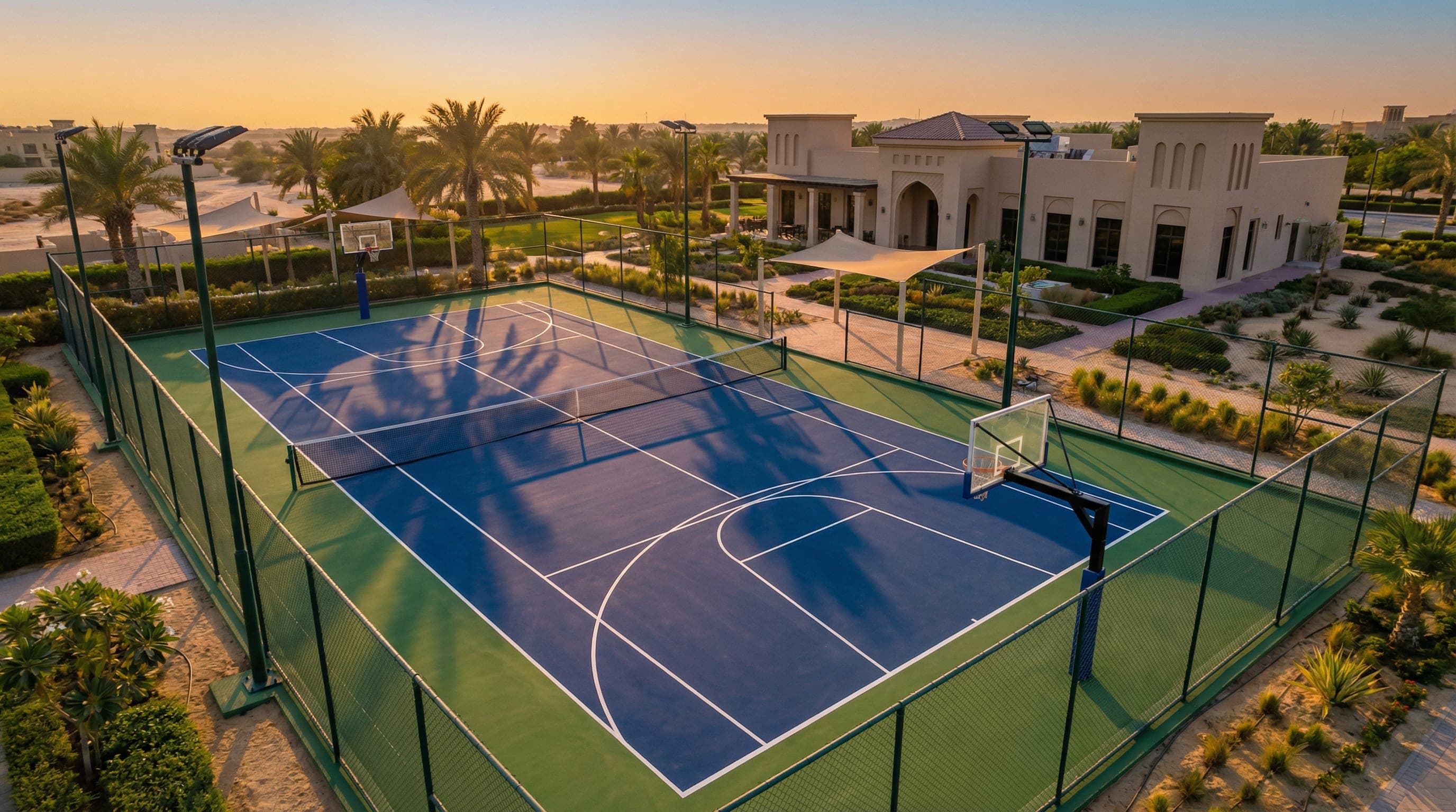 Completed FIBA-standard basketball court — part of Ayana's 100+ sports facility projects across Qatar.
