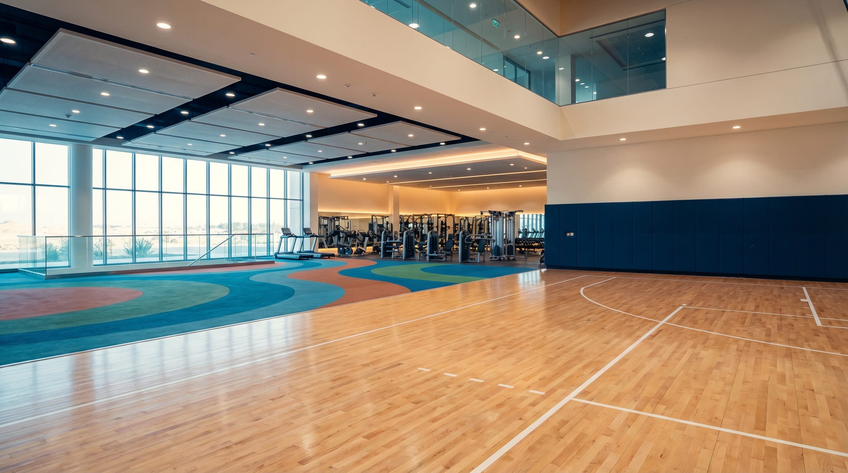 Ayana's five sports facility divisions delivering DIN 18032-2 and EN 14904 certified solutions across Qatar.