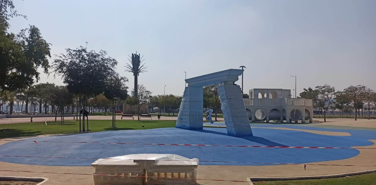 MTC Corniche, Doha — ITF-standard outdoor acrylic tennis court installed by Ayana, Qatar 2025.